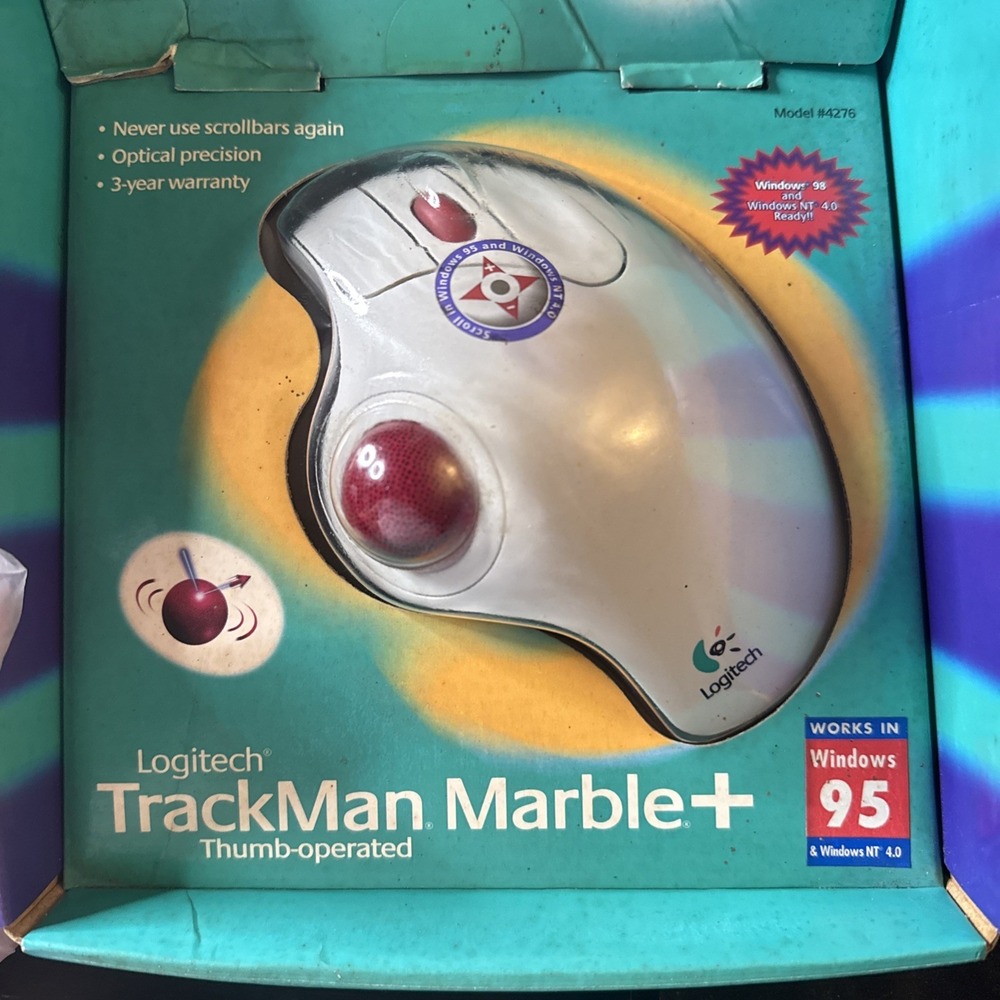 Logitech Trackman Marble+ Plus Mouse - Windows 98 Thumb Operated USA